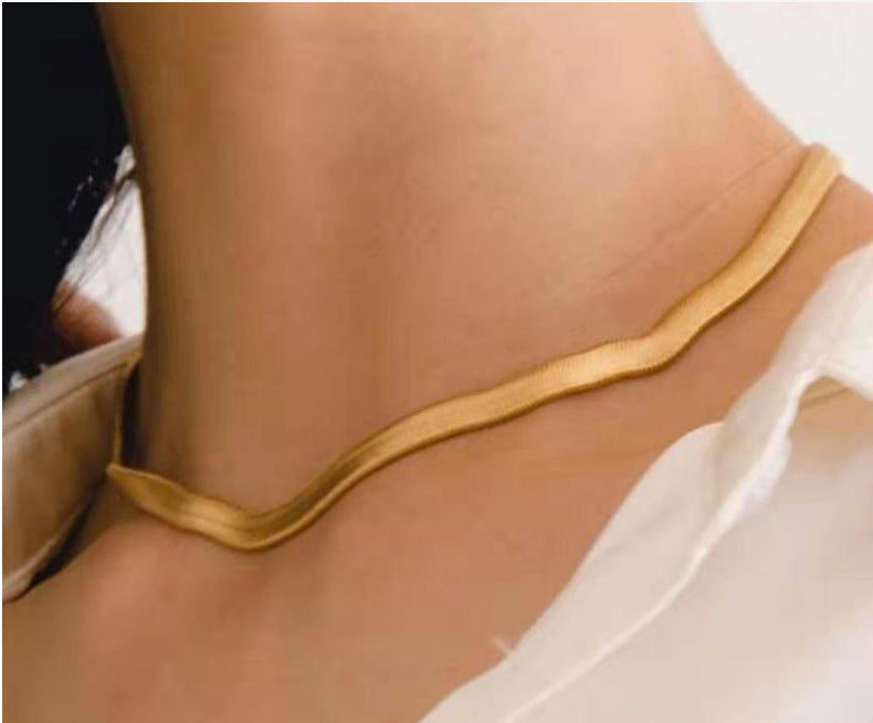 Wholesale Flat Snake Frosty Gold Plated Necklaces